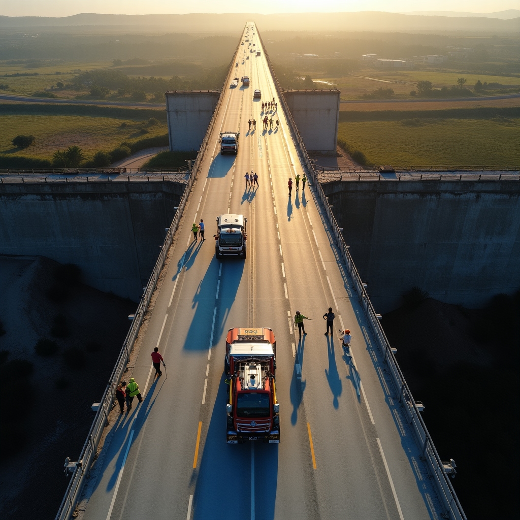 Aerial view of infrastructure project with inspection in progress
