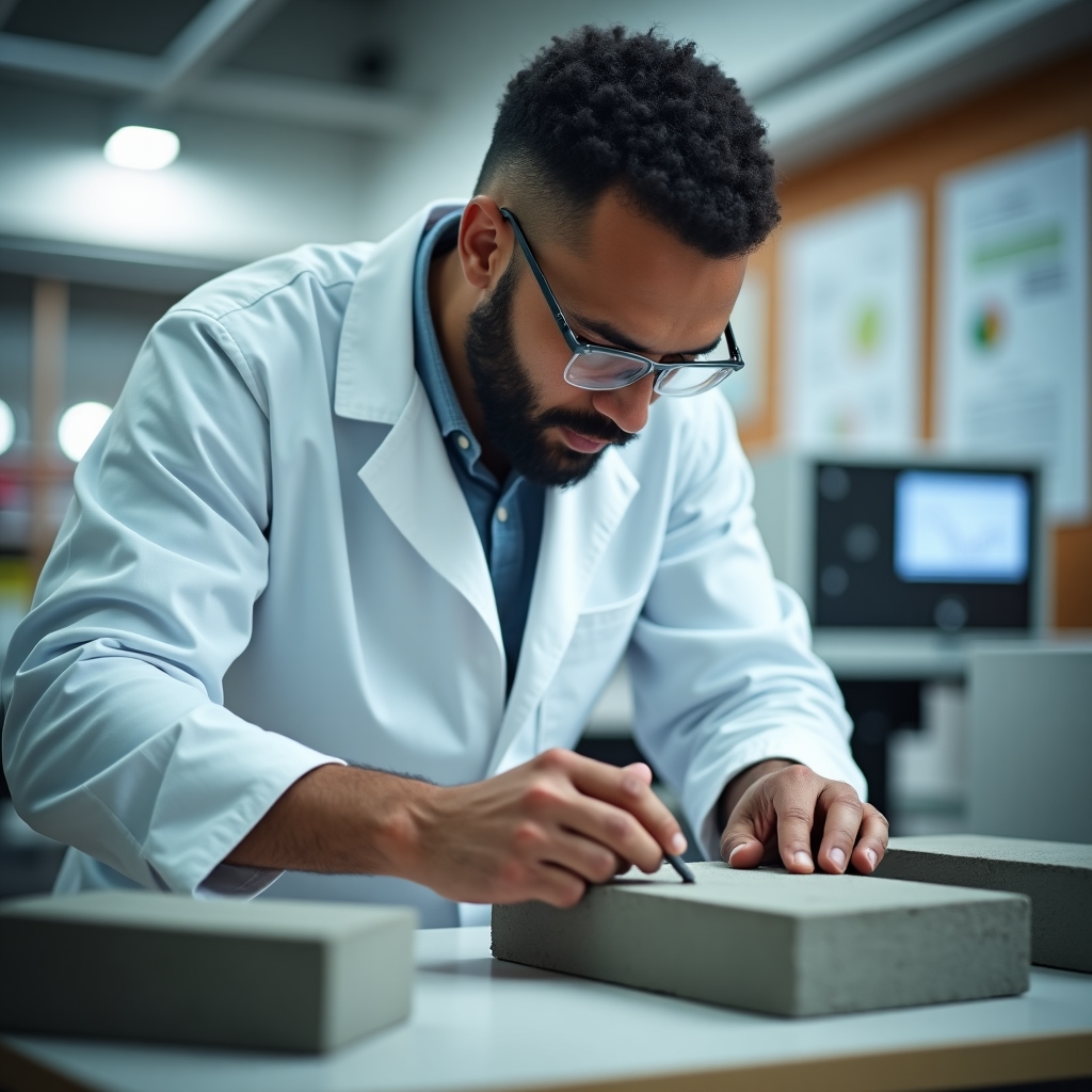 Specialist analyzing sustainable materials in a modern laboratory